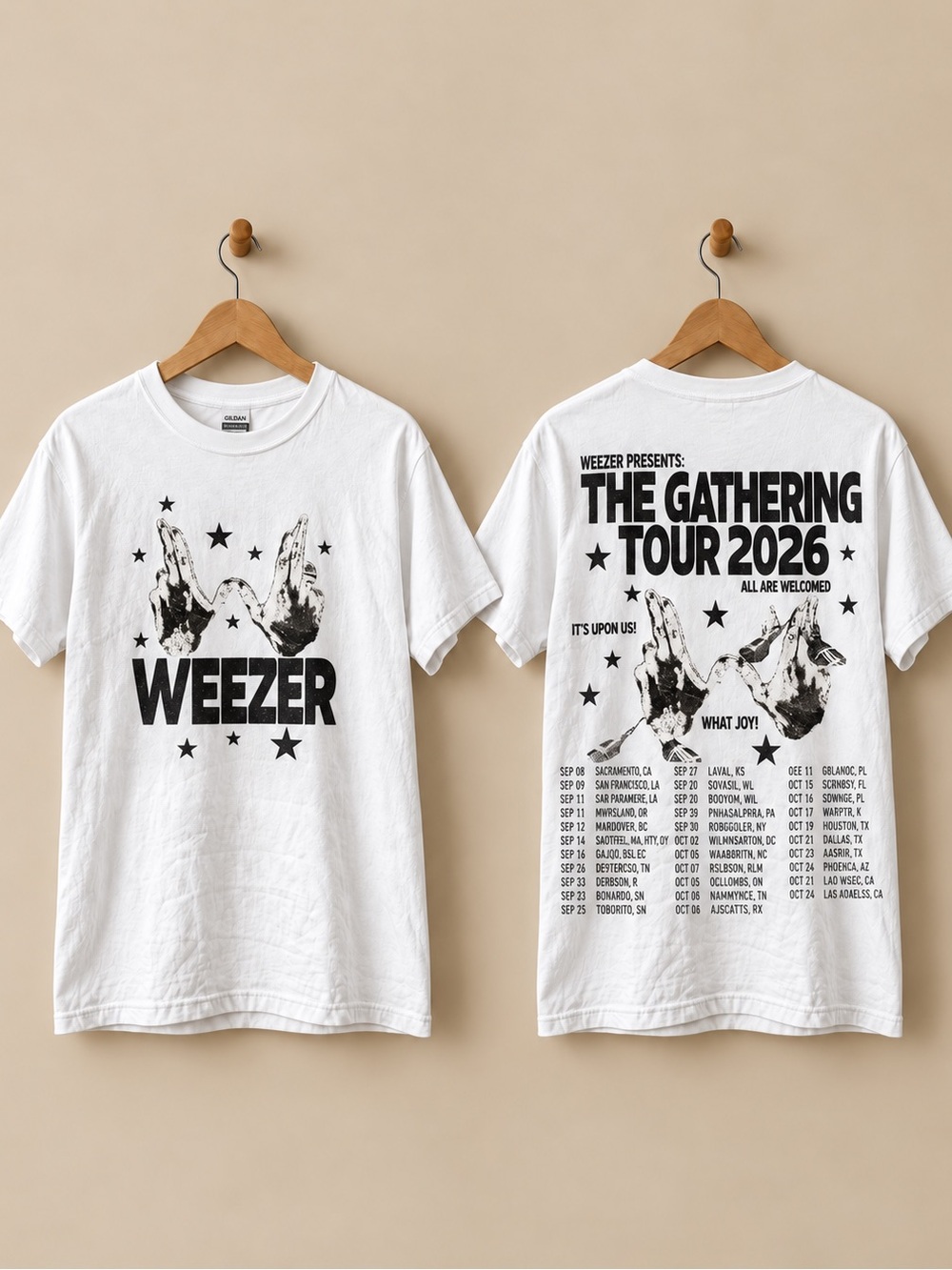 Gildan White Weezer Band Reprint Unisex T-shirt